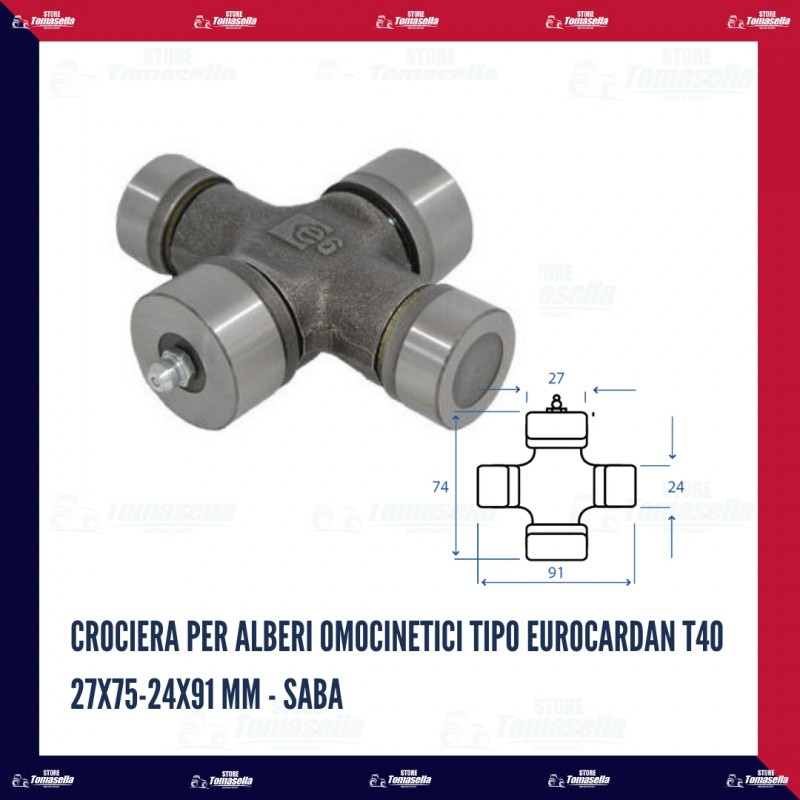 Crociera per alberi omocinetici tipo EUROCARDAN T40 27x75-24x91 mm - saba